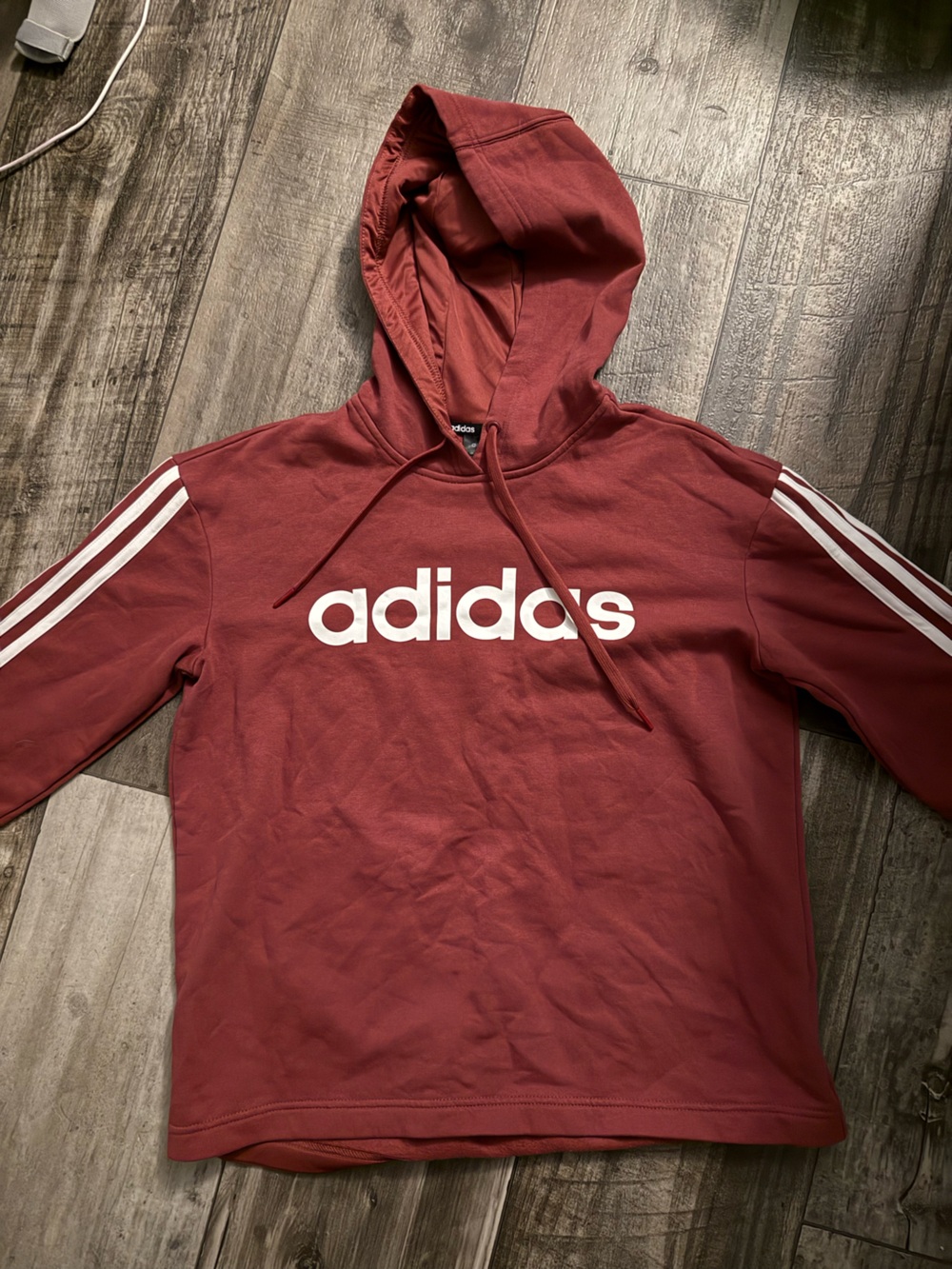 adidas Maroon Hoodie with White Logo and Sleeve Stripes